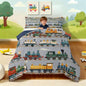 Erosebridal Kids Train Comforter Set - King Size for Boys & Girls - Colorful Steam Engine Bedding Sets - Cartoon Train Transportation Comforter with 2 Pillow Cases, Gray, Green, Blue, Yellow, White