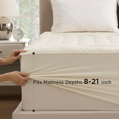Bedsure Beige King Mattress Pad - Quilted Fitted Mattress Topper Protector with 8-21 Inches Deep Pocket, Noiseless Breathable Bed Cover Padded, Machine Washable, Beige, 78x80 Inches