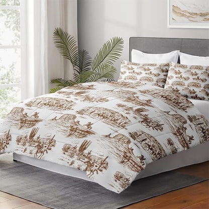 Twin Size Comforter Set with Pillowcase, American Desert Cowboy Horse Soft 2 Pcs Bedding for Kids and Adults, Western Country Vintage Comforter Set for Room Bedroom Bed Decor