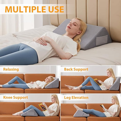 Knee Pillow for Back Sleeping, 8” Knee Wedge Pillow to Elevate Knee, Leg Pillow for Back Pain Relief, Triangle Pillow, Leg Elevation Pillows for After Surgery, Blood Circulation, Velvet