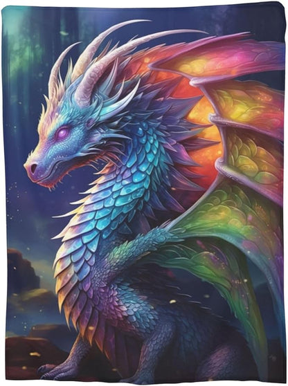 Colorful Fairy Dragon Blanket Gifts for Adults Girls Flannel Throw Blankets Soft Comfy Lightweight for Home Decor Couch Bed Sofa 60x50 Inches