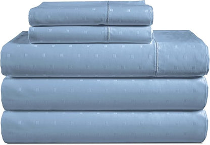 LANE LINEN Split King Sheets for Adjustable Beds - 5PC Sheets Set, 100% Egyptian Cotton, Cool Breathable & Soft, 2 Fitted Fits Upto 15" Deep Pockets - Swiss Dot French Blue