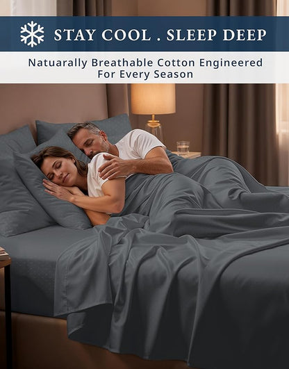 100% Egyptian Cotton King Bed Sheets – Silky Sateen Weave for All Season Comfort, 15" Deep Pocket King Sheets Set, OEKO-TEX Certified, Fade Resistant, Durable Hotel Comfort at Home -Swiss Dot Charcoal
