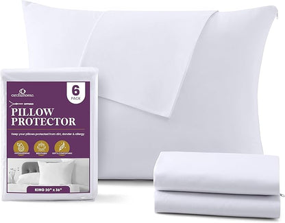 CirclesHome Pillow Protectors 6 Pack King Zippered - 100% Cotton Breathable Pillowcases - Protects Pillows from Dirt, Dust and Debris (King - Set of 6 - 20x36)