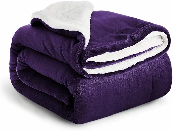 IR Imperial Rooms Sherpa Fleece Throw Blanket for Couch - Soft and Fuzzy Purple Blanket for Winter - Reversible Thick and Warm Fluffy Throw Blankets for Bed, Sofa, Camping and Travel, 50x60 Inches