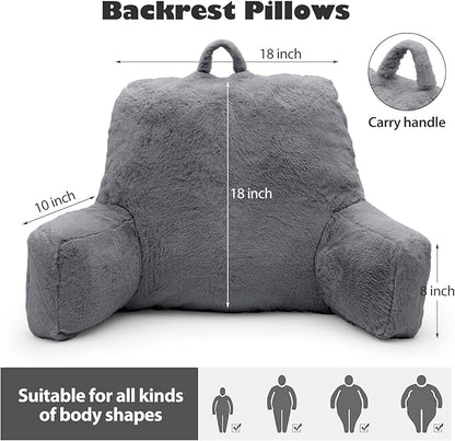Reading Pillow Large Bed Pillow,Backrest Pillow with Arms, Back Support Pillow for Sitting Up in Bed, Couch for Adults Lounging Bedrest,Grey