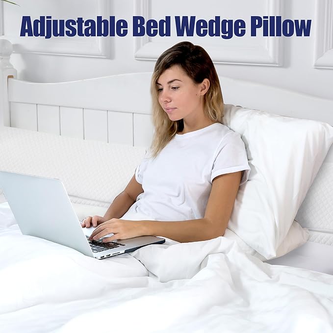 HOMBYS Pillow Wedge for Headboard Gap,Mattress Wedge Gap Filler Queen Size,Bed Crack Pillow,Foam Bed Gap Filler,Multifuctional Headboard Space Filler with Side Pocket,Fill The Gap (0-7")