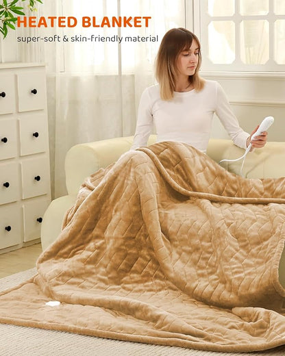 Electric Heated Blanket King Size, Super Soft Cozy Upgraded Flannel Heating Blanket with 9 Heating Levels & 1-9 Hours Auto Off, Fast Heating & Overheat Protection, 100" x 90", Brown