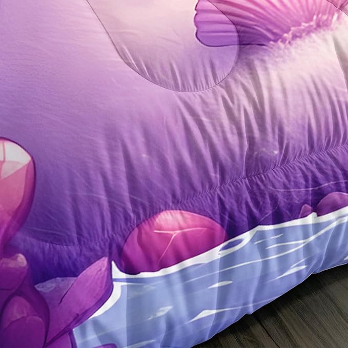 Cute Axolotl Bedding Set Full Size,Color Underwater World Pattern Toddler Bed Comforter Set,Kawaii Ocean Life Bedding Sets for Kids Girls Room Decor with 2 Pillowcases.
