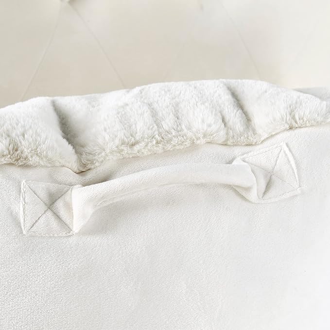 Faux Fur Assembly Need DIY Extra Large Backrest Reading Bed Rest Pillow with Arms and Pockets for Sitting in Bed Couch Sofa, Removable Cover & Filling Seprated, 28" x 30" x17", Cream