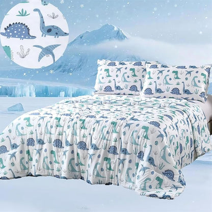 SDIII Dinosaur Comforter Full 3 Pieces, Silky Breathable Microfiber and Spandex, Cute Dinosaur Bedding Full Size for Boys Girls Kids and Teens