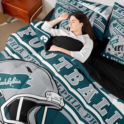 Erosebridal Kids Football Sports Seasonal Comforter Set, Sports Fans Gifts, Football Comforter + Flat Sheet + Fitted Sheet + 2 Pillowcases + 2 Throw Pillow Covers, King