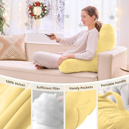 Sasttie Reading Pillow, Pillows for Reading or Relaxing – Ergonomic Support for Head, Neck, Back, and Lumbar, 23-Inch, Light Yellow