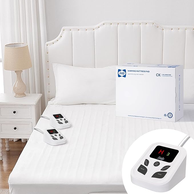 Sealy Heated Mattress Pad Cal King Size 72x84 Inch with Dual Control 10 Heated Settings | Zone Heating Electric Mattress Pad | Auto Shut Off 1-9 Hours| Fit Up to 17" Deep Pocket | Machine Washable