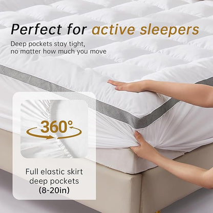 SAPHREAS Full Size Mattress Topper 3 inch with 8-20 inches Stretchable Pockets, Soft Pillow Top Mattress Pad for Back Pain Relief with Breathable Air Mesh Sides