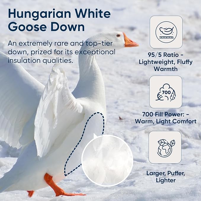 Vesta 95% Hungarian Goose Down Heavy Comforter, 750 Fill Power Winter Duvet Insert, Premium 95/5 Ratio, Baffle Box Design (Full/Queen)