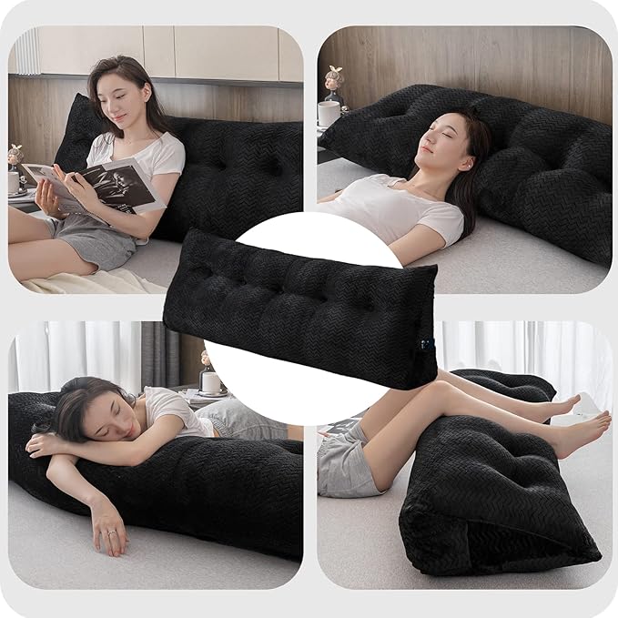 Large Bolster Triangular Headboard Wedge Backrest Positioning Support Bed Rest Reading Pillows Headboard Wedge Pillows for Day Bed Bunk Bed with Removable Cover,Queen (59x8x20 Inches)