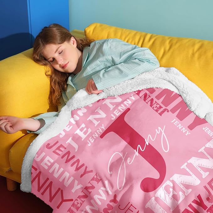 Personalized Blankets for Teen Boys Girls - Printed in USA Custom Blanket with Kid Names Reversible Plush Ultra-Soft Sherpa Fleece Monogrammed Baby Throw Blankets Customized Birthday Gifts for Adults