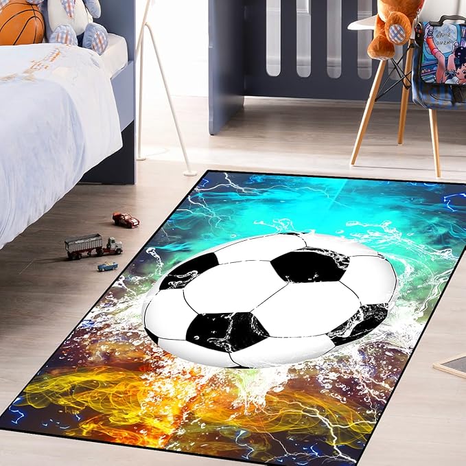 Football & Soccer Rugs for Boys Bedroom - Sports Rugs for Boys Bedroom Living Room Playroom Sports Carpet for Kids Soccer Room Decor Sofa Floor Mats, 2x3 Feet