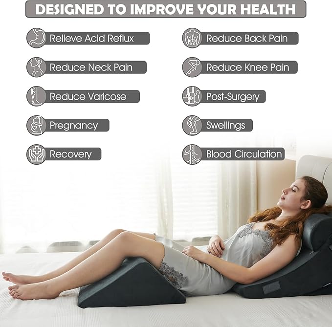 Ganaver 4Pcs Wedge Pillow for Sleeping, Orthopedic Bed Wedge Pillows for After Surgery, Foam Triangle Sit Up Pillow Wedge for Back, Neck, Shoulder Support, Leg Elevation, Acid Reflux, Gerd, Snoring