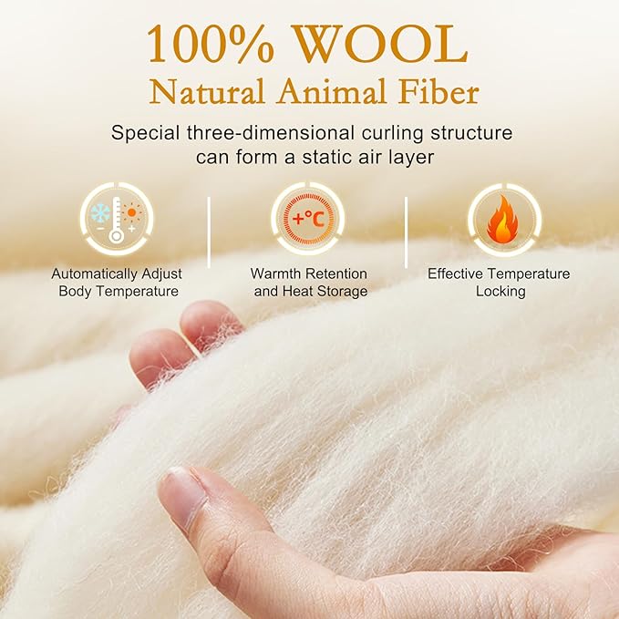 YOUR MOON 120×120 Inch Luxurious Wool Comforter Over Size King for All Season, 100% Natural Australian Wool Duvet, Noiseless Cotton Shell(Dark Gray)