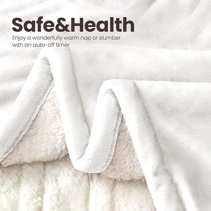 Electric Heated Blanket,Flannel & Sherpa Fast Heating Soft Fleece Heated Twin Blanket 62"x84" with 6 Heating Levels & 10H Auto Off-White
