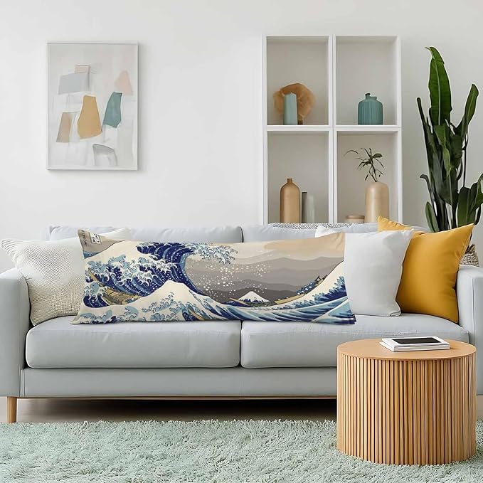 20x54 Body Pillow Cover Japanese Waves Zipper Body Pillowcase The Great Wave of Kanagawa Retro Side Sleeper Pillow Covers Body Pillow Cushion Cover for Men Women Home Bedroom