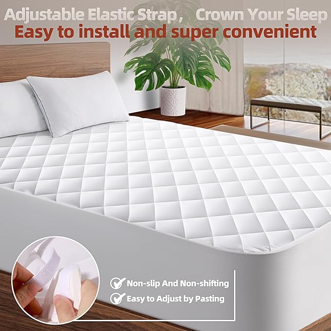 Twin Mattress Pad, Deep Pocket Quilted Premium Mattress Protector, Anti-Shift Design, Extra Elastic Strap, Soft Breathable & Noiseless Mattress Cover, Fit up to 22" (39x75 Inches, White)