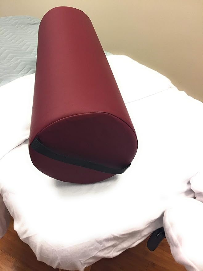 NRG Jumbo Full Round Massage Bolster - Extra Large Massage Table Pillow Cushion - Multi-Purpose Positioning Bolster with Carrying Strap - CFC Free Foam, NaturSoft Vinyl - 8 x 26 inches - Burgundy