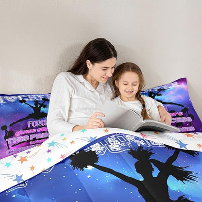 Cheerleading Quilt Set Twin,Girls Dance Gymnastics Lovers Bedding Set for Kids Teens Woman Room Decor,Purple Glitter Watercolor Comforter Set Gymnast Sports Duvet Insert 2pcs,1 Pillowcase