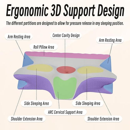 Cervical Pillow for Neck Pain Relief, Ergonomic Contour Orthopedic Pillow for Sleeping Shoulder Pain & Support, Cozy Memory Foam Neck Pillow with Pillowcase for Side Back Stomach Sleeper(Light Grey)
