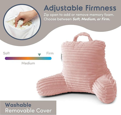 Nestl Reading Pillow for Kids & Teens with Shredded Memory Foam, Luxe Cut Plush Backrest Pillows for Reading and Gaming, for use on Couch or Bed, Adjustable Support with Washable Cover Peach Beige