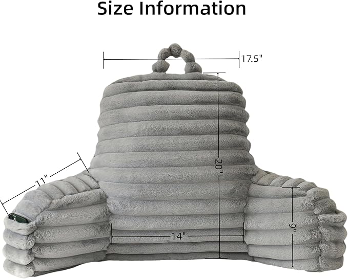Yaoshuho Large Reading Pillow for Adults, Back Support Pillow for Sitting Up in Bed with Arms, Couch for Lounging Bedrest, Grey