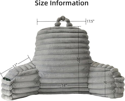 Yaoshuho Large Reading Pillow for Adults, Back Support Pillow for Sitting Up in Bed with Arms, Couch for Lounging Bedrest, Grey