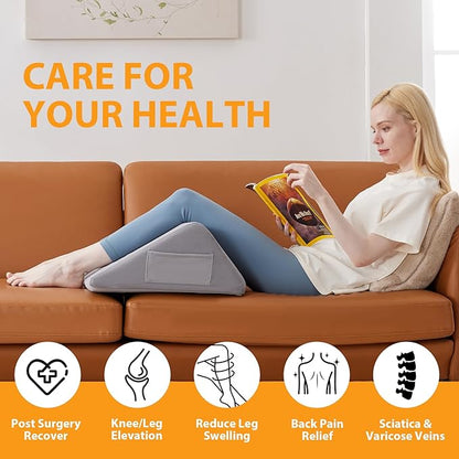 Knee Pillow for Back Sleeping, 8” Knee Wedge Pillow to Elevate Knee, Leg Pillow for Back Pain Relief, Triangle Pillow, Leg Elevation Pillows for After Surgery, Blood Circulation, Velvet
