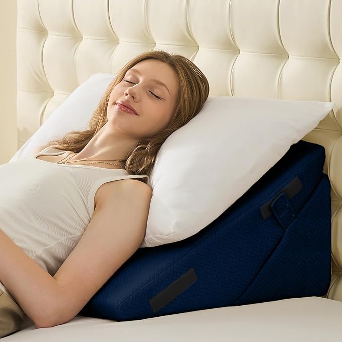 Sasttie Wedge Pillow for After Surgery, Adjustable Bed Wedge Pillow Headboard for Acid Reflux, Sleeping, Neck & Back Support, with Removable Cover, Navy