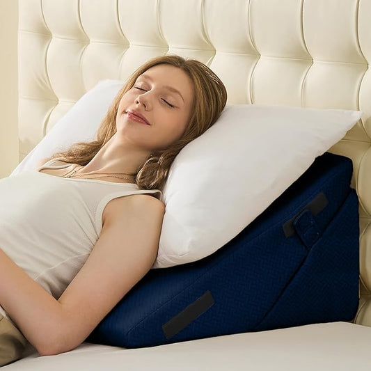 Sasttie Wedge Pillow for After Surgery, Adjustable Bed Wedge Pillow Headboard for Acid Reflux, Sleeping, Neck & Back Support, with Removable Cover, Navy
