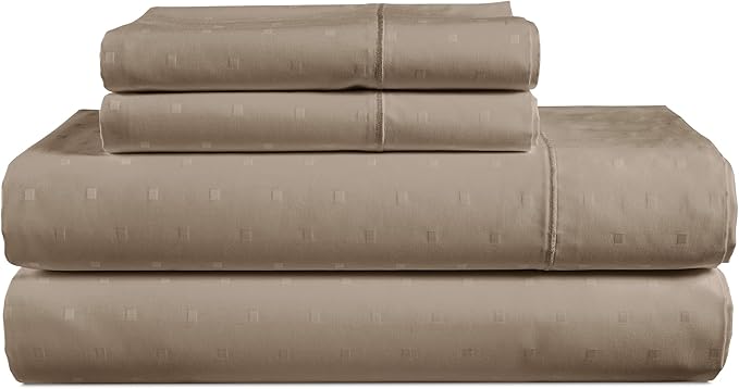 100% Egyptian Cotton Sheets King Size– Silky Sateen Weave for All Season Comfort, 15" Deep Pocket King Sheet Set, OEKO-TEX Certified, Fade Resistant, Durable Hotel Comfort at Home -Swiss Dot Taupe