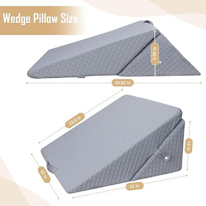 Bed Wedge Pillow for Sleeping, Adjustable Wedge Pillow Set for After Surgery, Elevated Triangle Pillow for Acid Reflux and Back Pain Relief, Post Surgery, Snoring, Back Suppor (Gray-01)