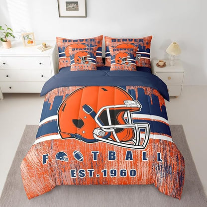 Erosebridal Football Bedding Set King Size Boys Girls Bed in A Bag,Gridiron Gifts for Sports Fans Women Men Seasonal Color City Comforter Sets with Sheets Rugby Sports Bed Set