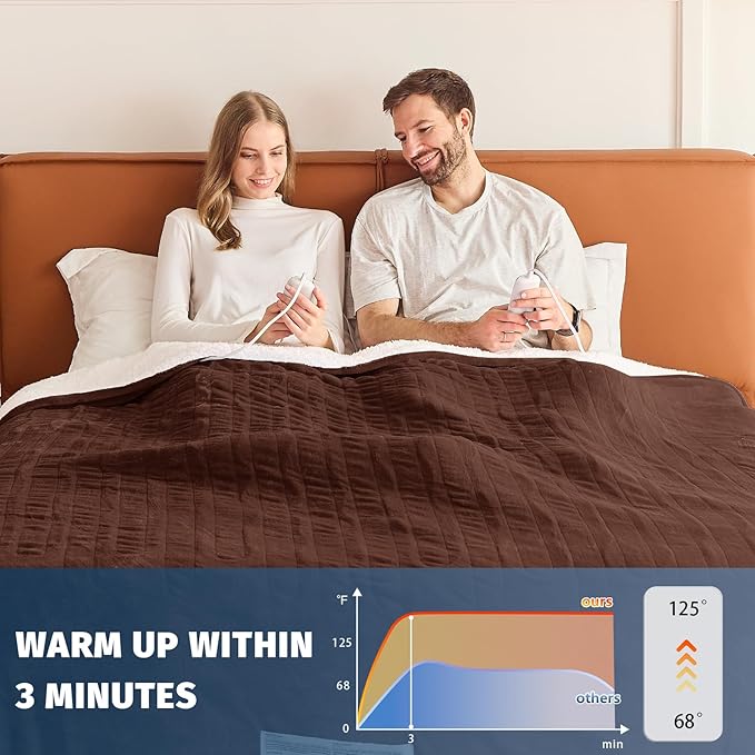 Heated Electric Blanket King Size - 90" x 100" Heating Blanket with Dual Control, 10 Heating Levels & 8 Hours Auto Off, Soft Warm Flannel Blanket, Christmas Birthday Gifts for Senior Grandma