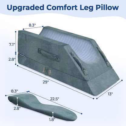 KingPavonini 4 Height-Adjustable Leg Elevation Pillows for After Surgery with Ergonomic Curve, Memory Foam Wedge Pillow for Legs Swelling and Pain Relief, Knee Replacement Recovery Aids (Single Leg)