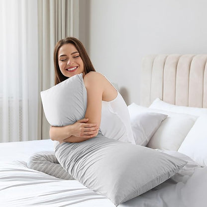 WhatsBedding Memory Foam Body Pillow with Breathable Zippered Cotton Cover, Full Body Pillow for Adults, Long Pillow for Sleeping, Firm Pillow Breathable Fluffy Supportive, Light Gray