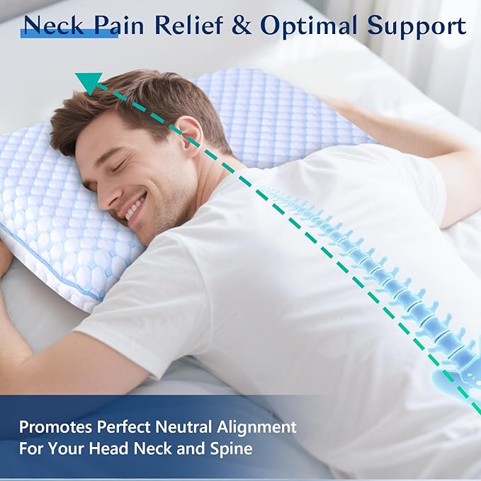 Stomach Sleeping Pillow for Back & Stomach Sleeper, Flat Soft Pillows for Sleeping Thin Memory Foam Pillow for Back Shoulder Neck Pain Relief - Cooling Ultra Thin Pillows for Sleepers 1.75-Inches
