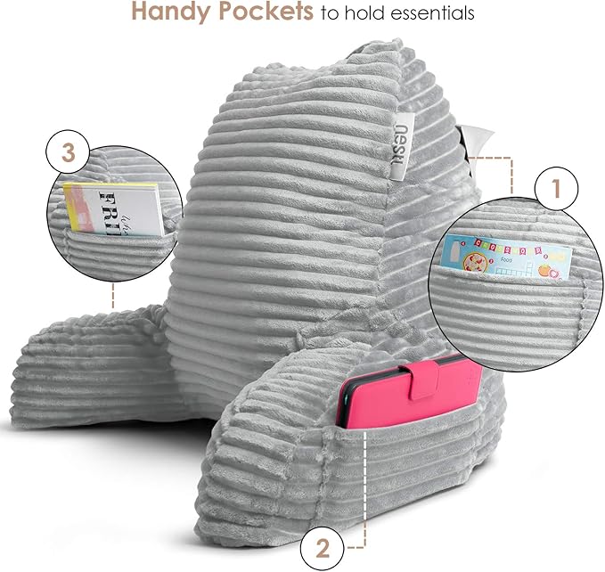 Hearth & Harbor Reading Pillow for Bed Adult – Back Pillow for Sitting in Bed, Standard Bed Pillows for Sitting Up in Bed, Foam Bed Chair Pillow, Light Grey Bed Rest Pillow