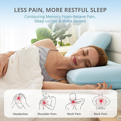 Cooling Pillow for Sleeping, Gel Memory Foam Pillow with Reversible Cover, Neck Support for Side, Back and Stomach Sleepers, Removable & Machine Washable Cover, Bed Pillows for Hot Sleepers, Blue