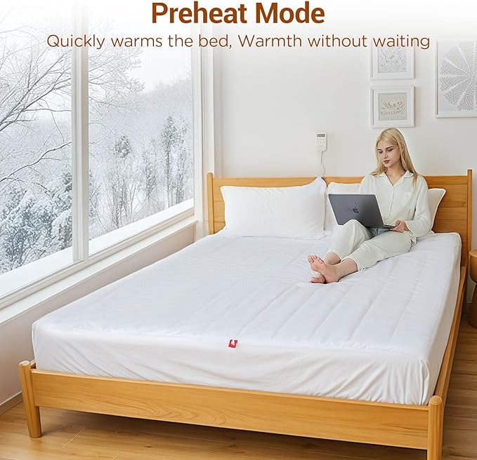 Comfytemp Heated Mattress Pad Queen - Dual Zone Control & Preheat Function, 60" x 80" Bed Warmer - 12H Timers & Heat Settings, Electric Non-Slip Mattress Cover Pad with Deep Pocket