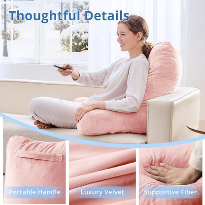 Sasttie 25-inch Reading Pillows for Sitting in Bed Adult, Jumbo Velvet Back Pillow Bed Sitting Up, XL High Back-Rest Support Cushion for Sit Up on Couch & Floor, Oeko-Tex Certified, Peach Pink