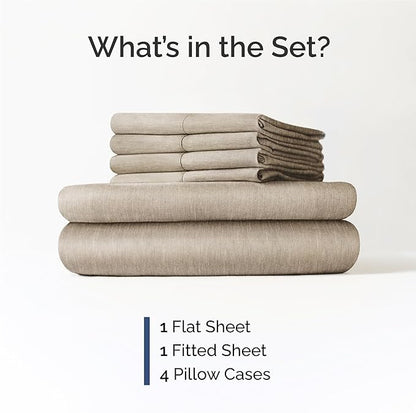 King 6 Piece Sheet Set - Comfy Breathable & Cooling - Soft Hotel Luxury Bedding Set with 8-16 Inch Deep Pockets - 1 Flat & 1 Fitted Sheet & 4 Pillowcases - Wrinkle Free & Easy Care - Heathered Beige
