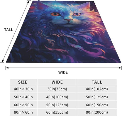 Abstract Space Cat Blanket Gifts for Cat Lovers Colorful Galaxy Cat Flannel Throw Blankets for Home Couch Bed Sofa Soft Fuzzy Lightweight Decor All Season 60x50 Inches